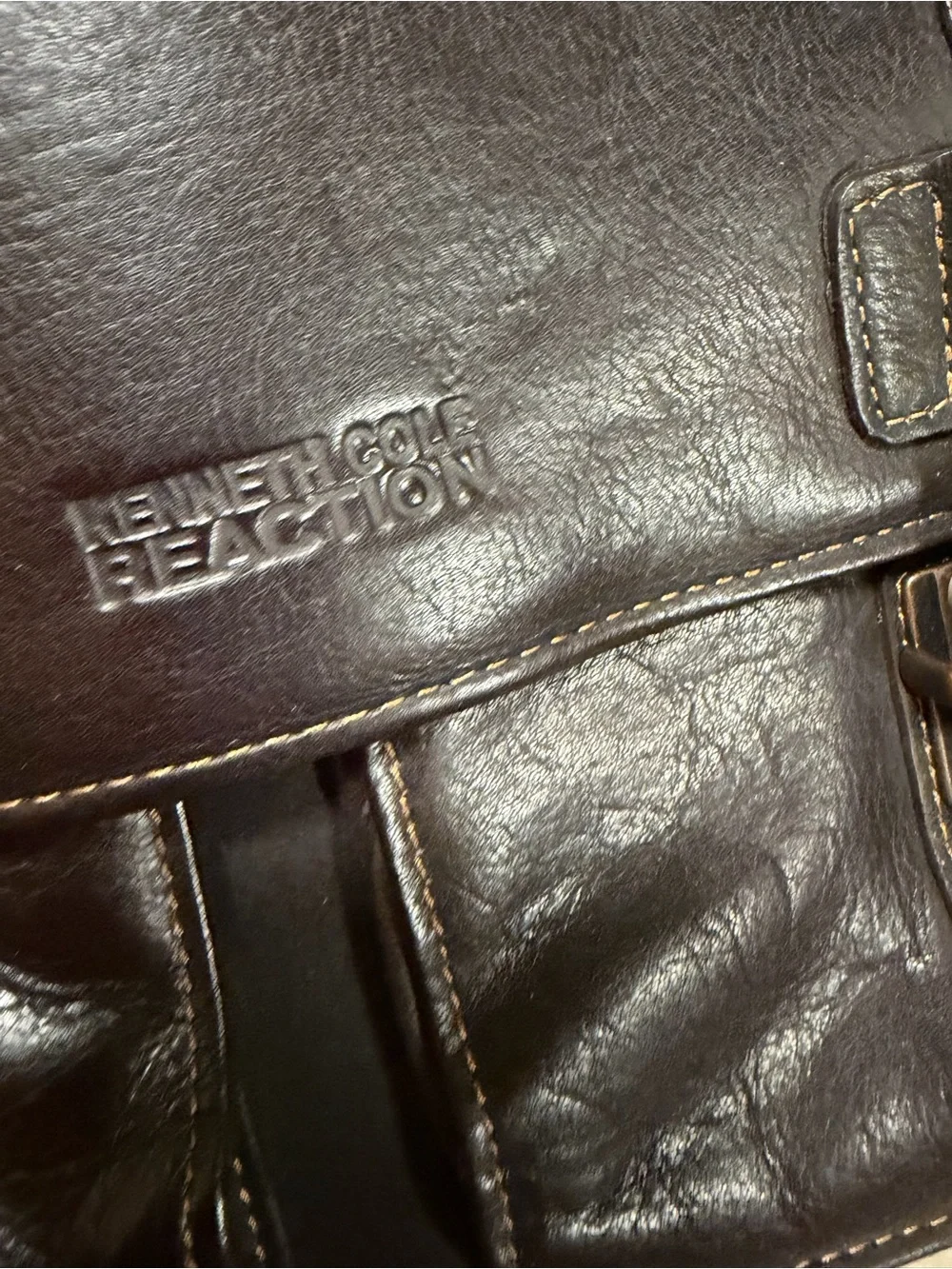 Kenneth Cole Reaction Brown Leather Laptop Business Messenger Bag Briefcase 16